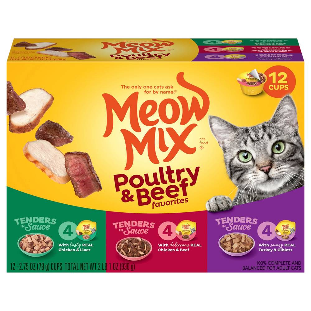 Meow Mix Poultry & Beef Cat Food, Assorted (2 lbs, 12 ct)