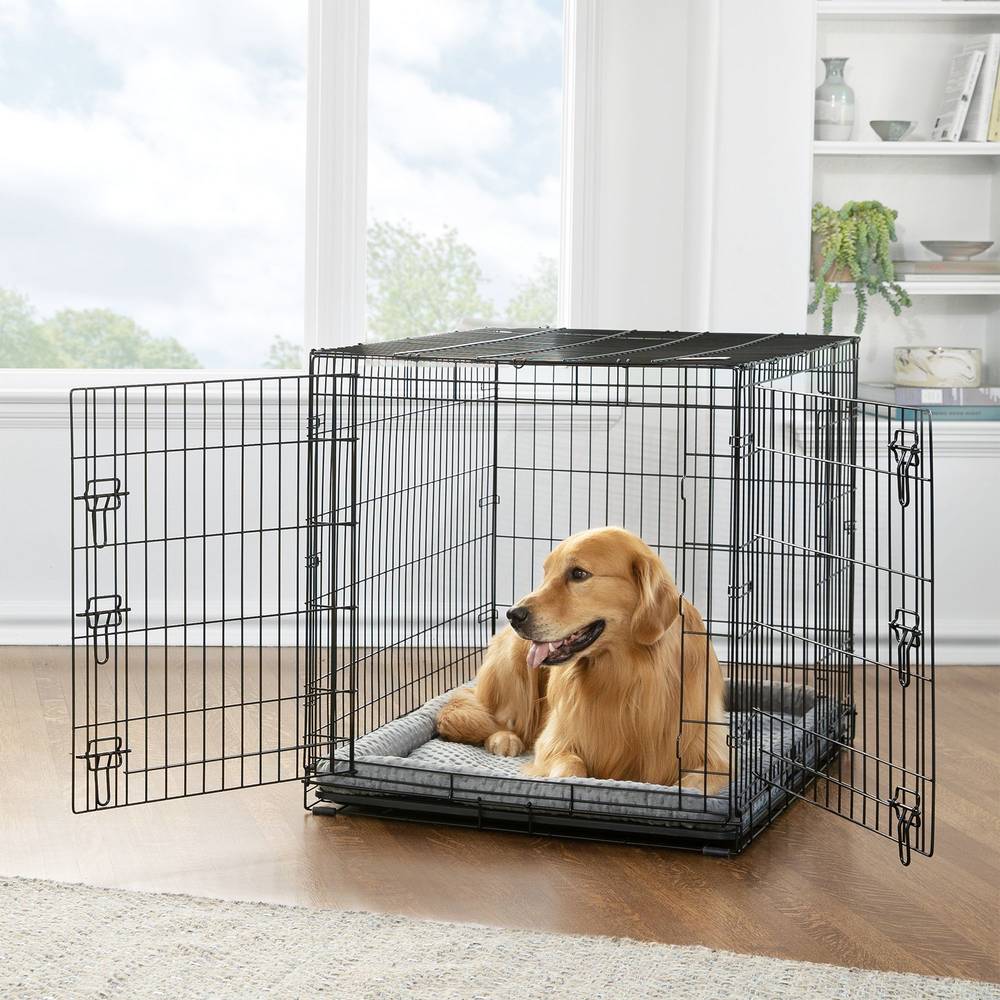 Top Paw Double Door Folding Wire Dog Crate With Divider Panel, Black