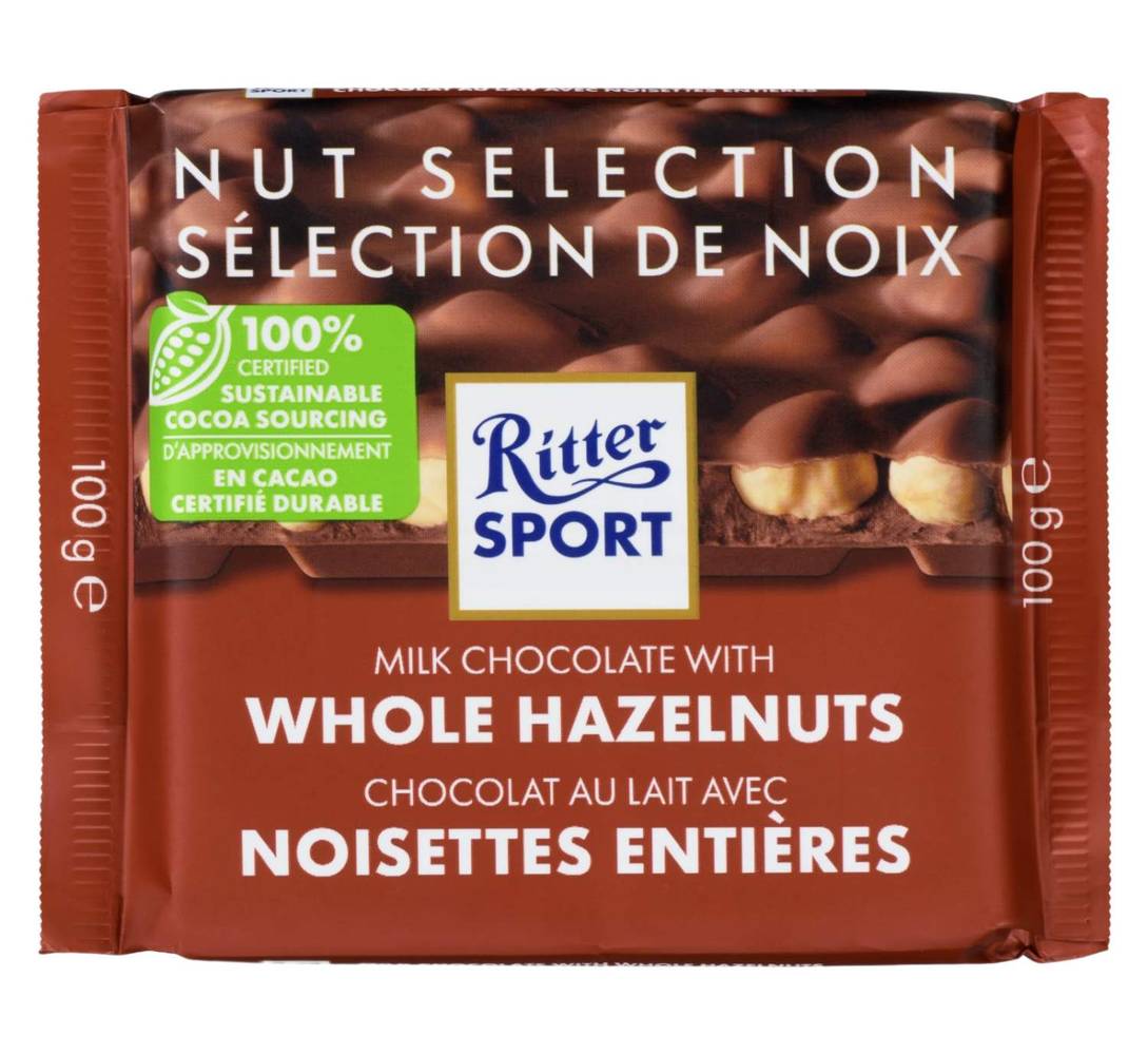 Ritter Sport with Whole Hazelnuts Milk Chocolate (100g)