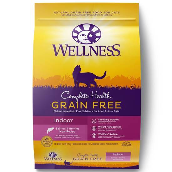 Wellness Complete Health Natural Grain Free Indoor, Salmon & Herring Dry Cat Food, 11.5-pound Bag