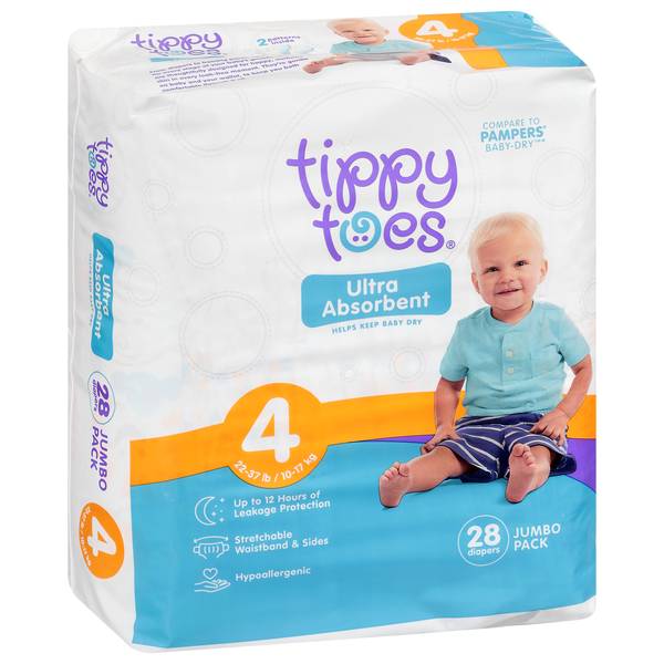 Tippy Toes Size 4 Jumbo pack Diapers (28 ct)