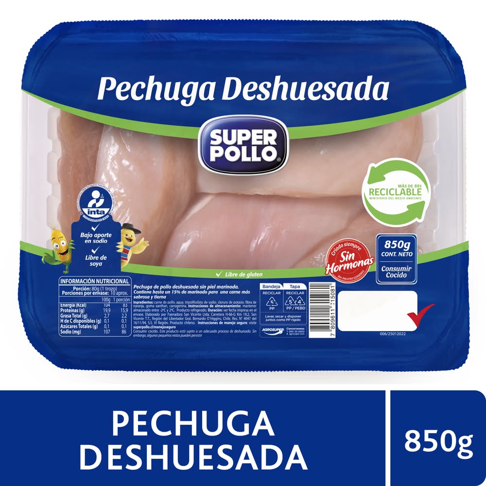 Super Pollo · Pechuga de pollo deshuesada sin piel (850 g)
