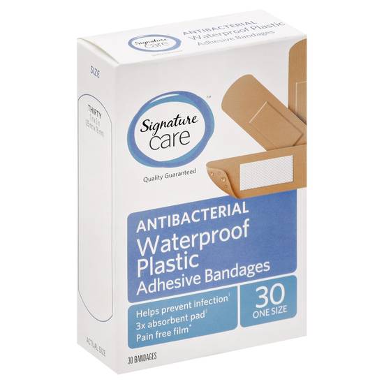 Signature Care Antibacterial Waterproof Plastic Adhesive Bandages (30 ct)
