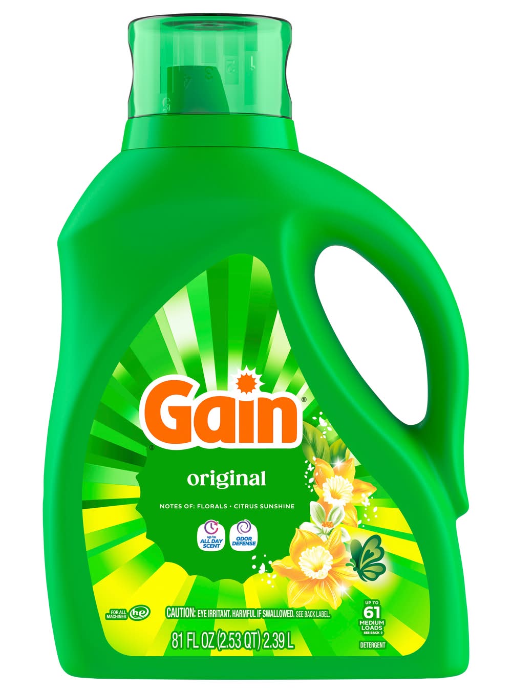Gain Liquid Laundry Detergent With Odor Defense 61 Loads, Original (81 fl oz)
