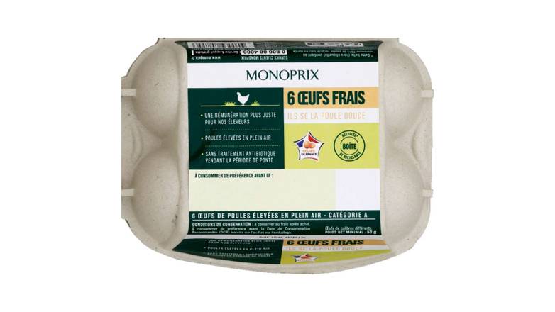 Monoprix Oeufs frais La boîte de 6