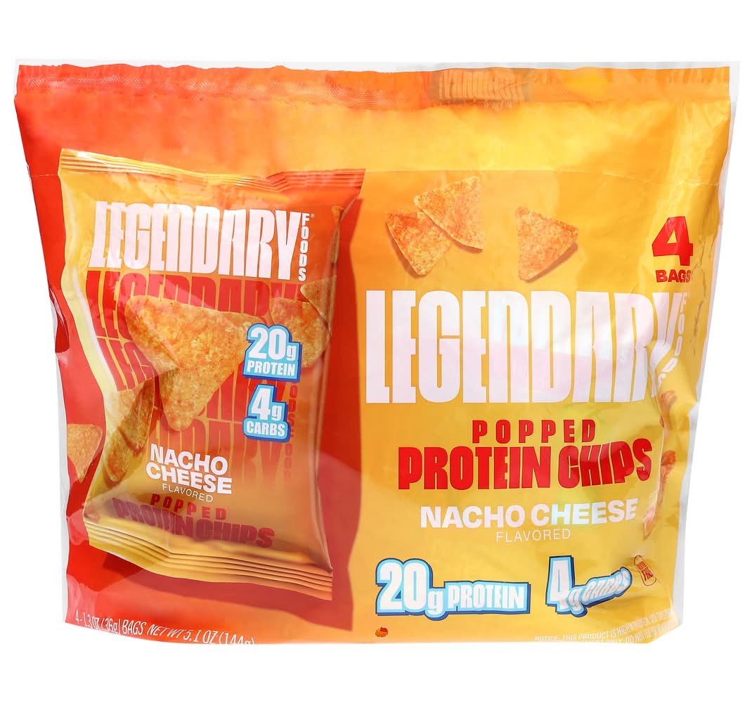 Legendary Foods Popped Protein Chips, Nacho Cheese (4 x 1.2 oz)