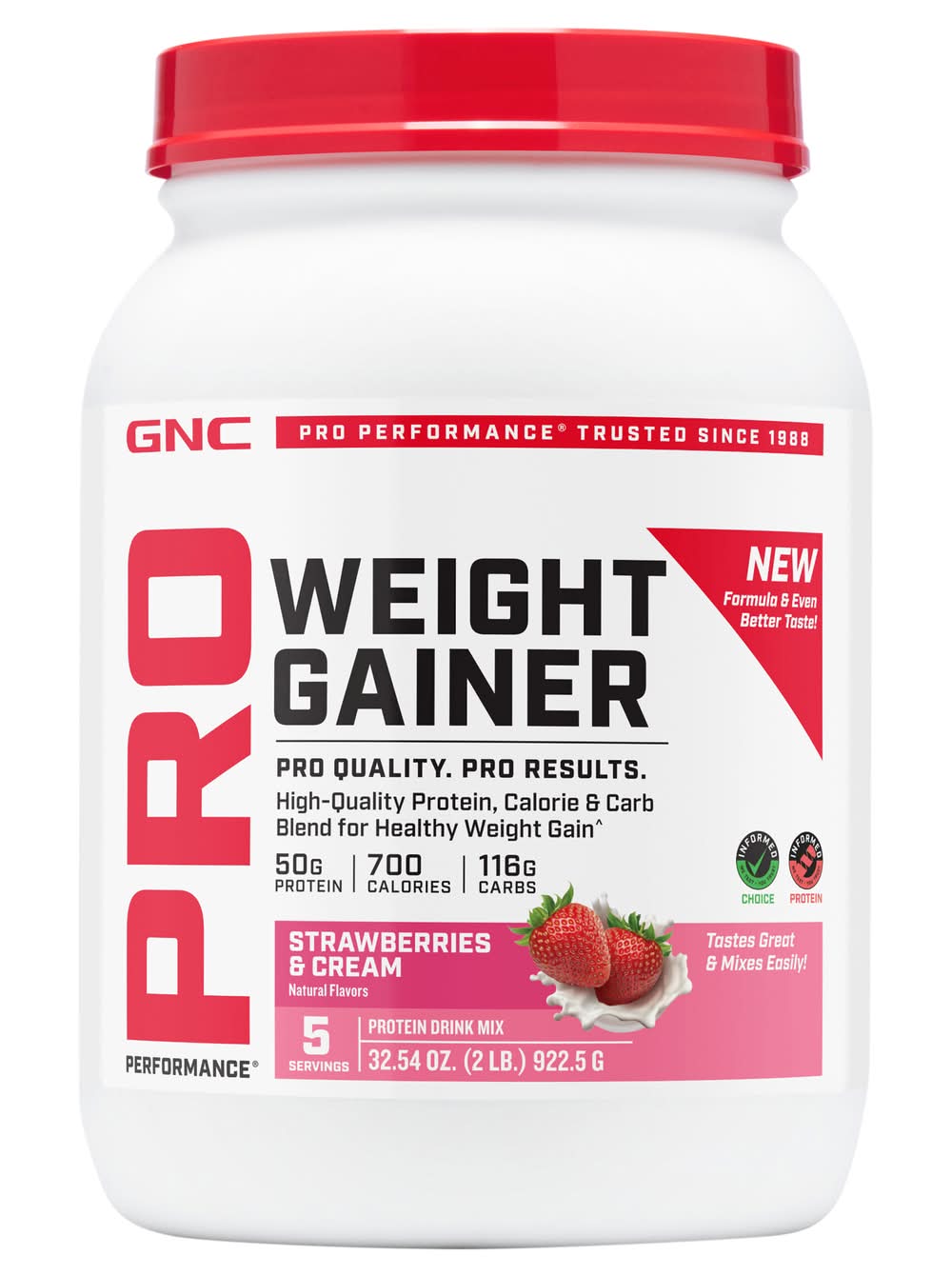 GNC Pro Performance Weight Gainer Protein Drink Mix Powder, Strawberries & Cream (32.54 oz)