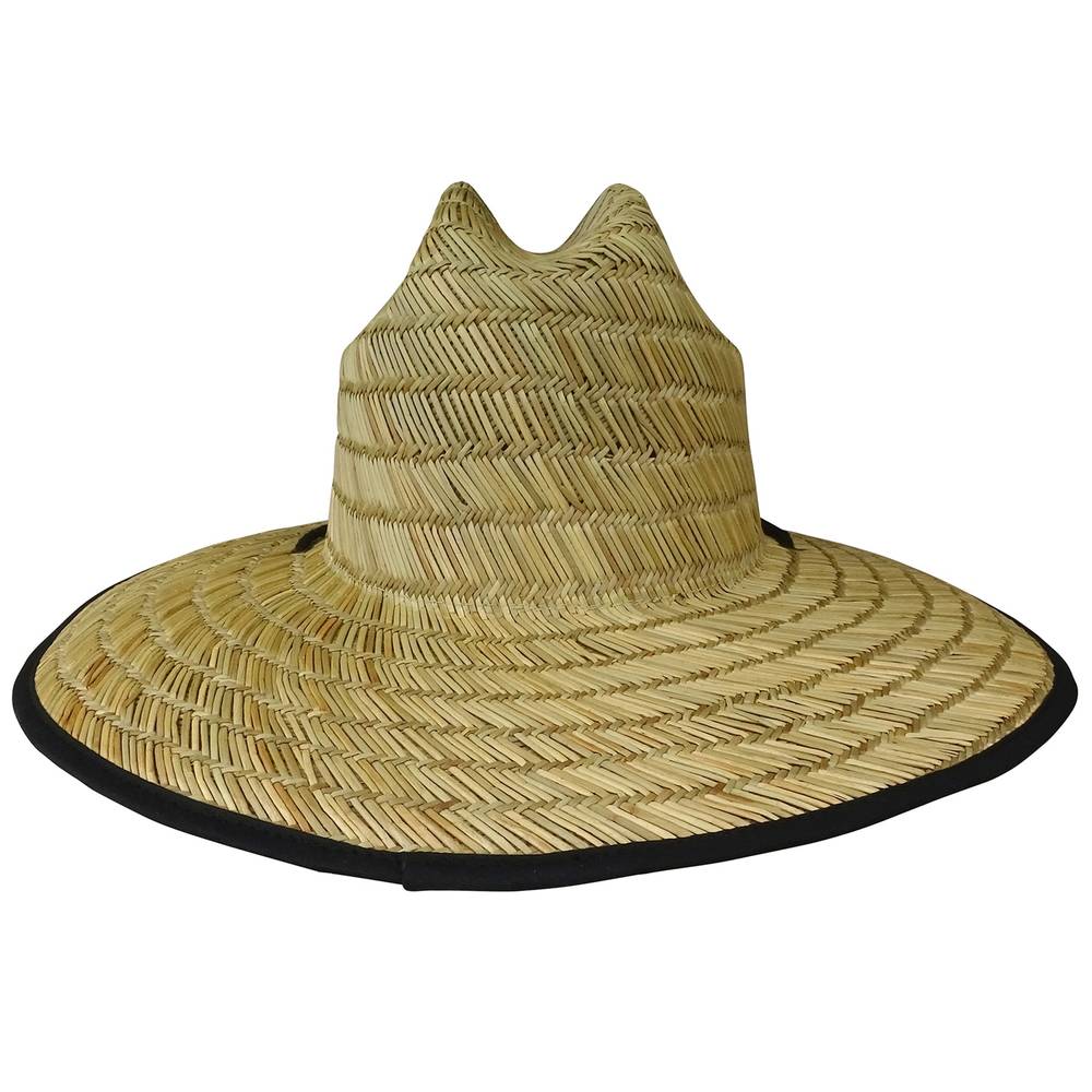 Mens Straw Hat With Black Brim Binding, Brown/Tan