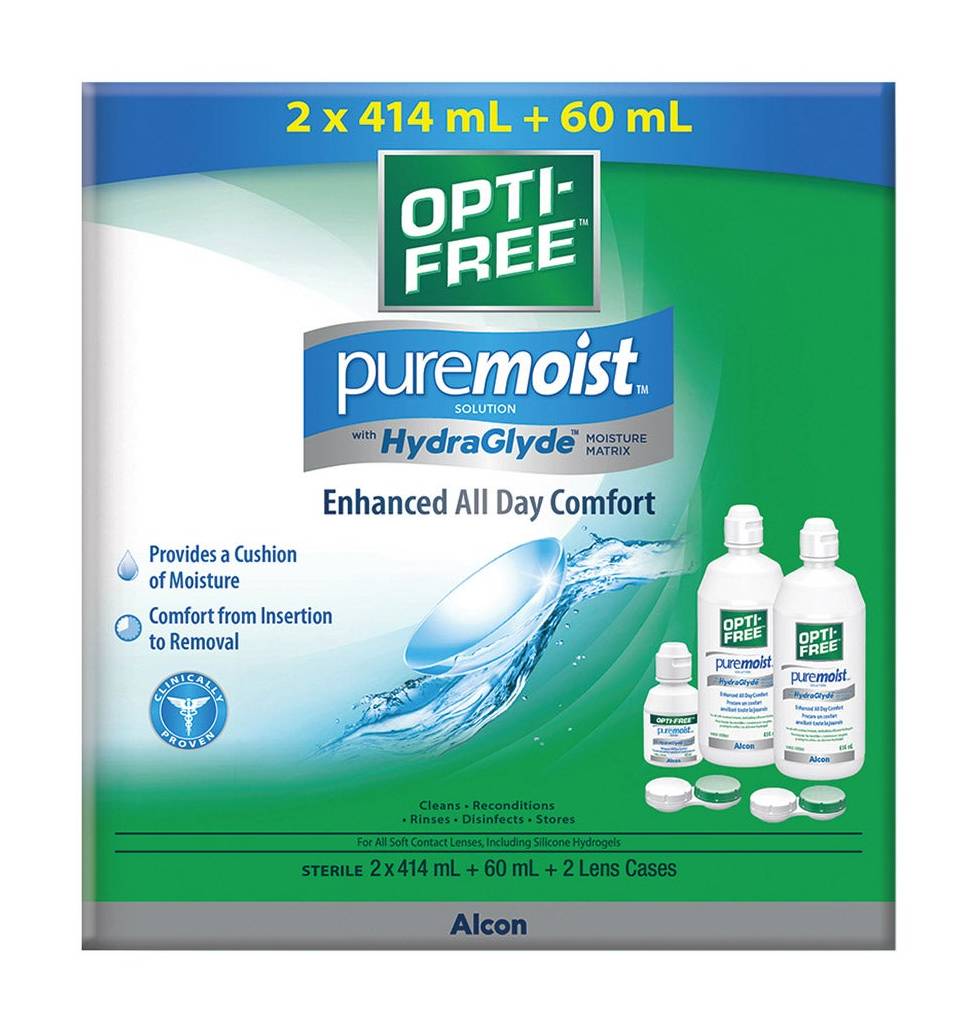 Opti-Free Puremoist - Solution Nettoyante Pour Lentilles Cornéennes, 2 X 414 Ml + 60 Ml / Opti-Free Puremoist Contact Lens Solution, 2 X 414 Ml + 60 Ml