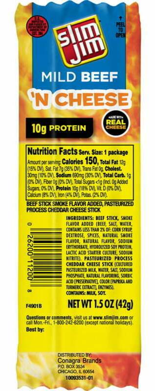 Slim Jim Mild Beef & Cheese Stick 1.5oz