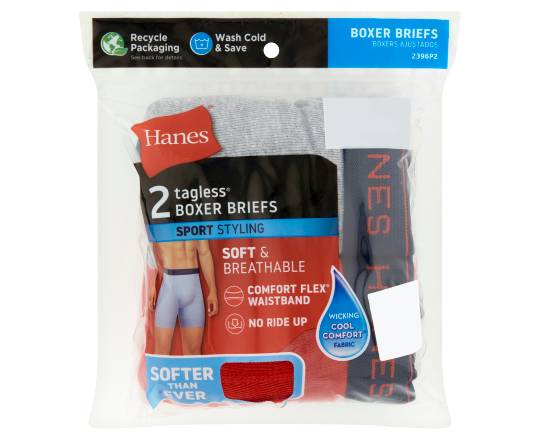 Hanes Mens Sport Styling Tag Less Boxer Briefs, L, Assorted (2 ct)