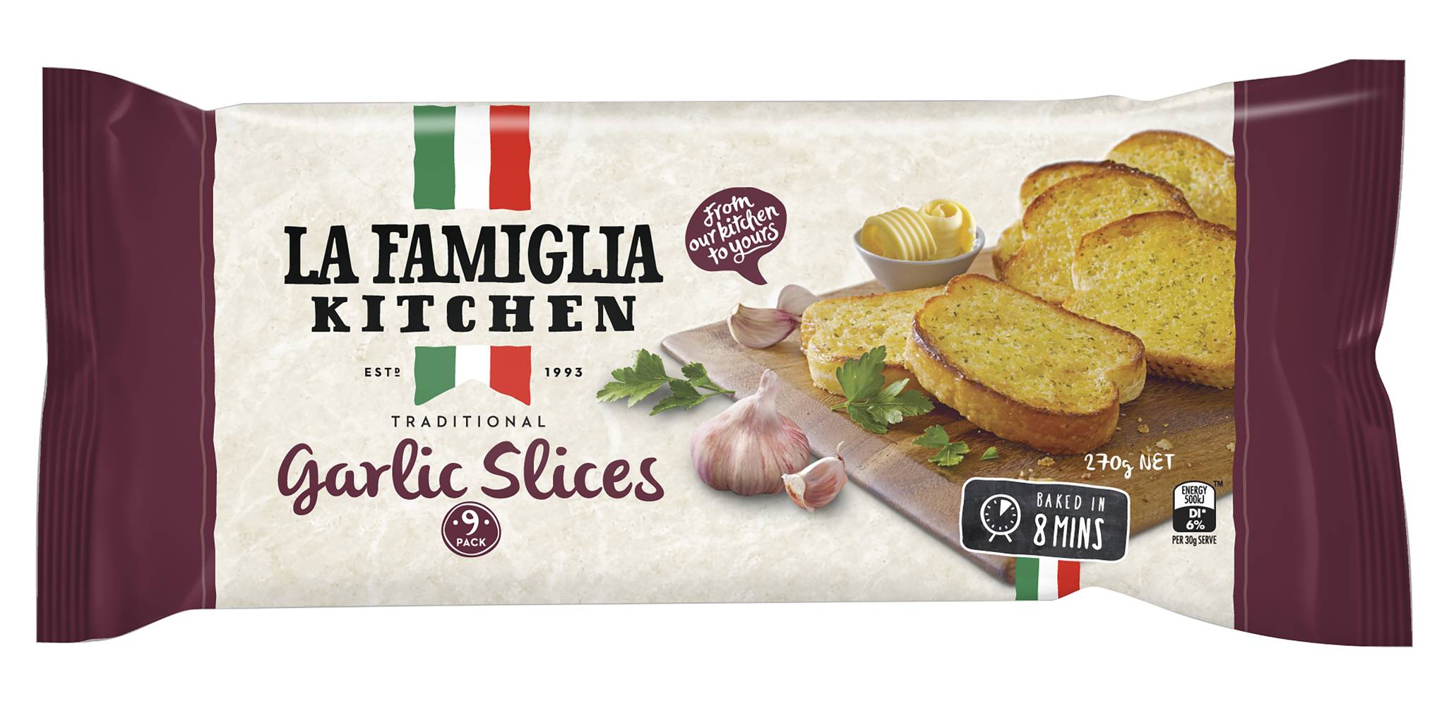 La Famiglia Garlic Bread Slices (270g, 9 pack)