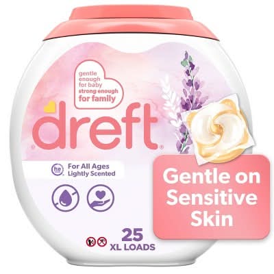 Dreft Laundry Lightly Scented Detergent Soap Pacs, Lavender (36 oz, 25 ct)
