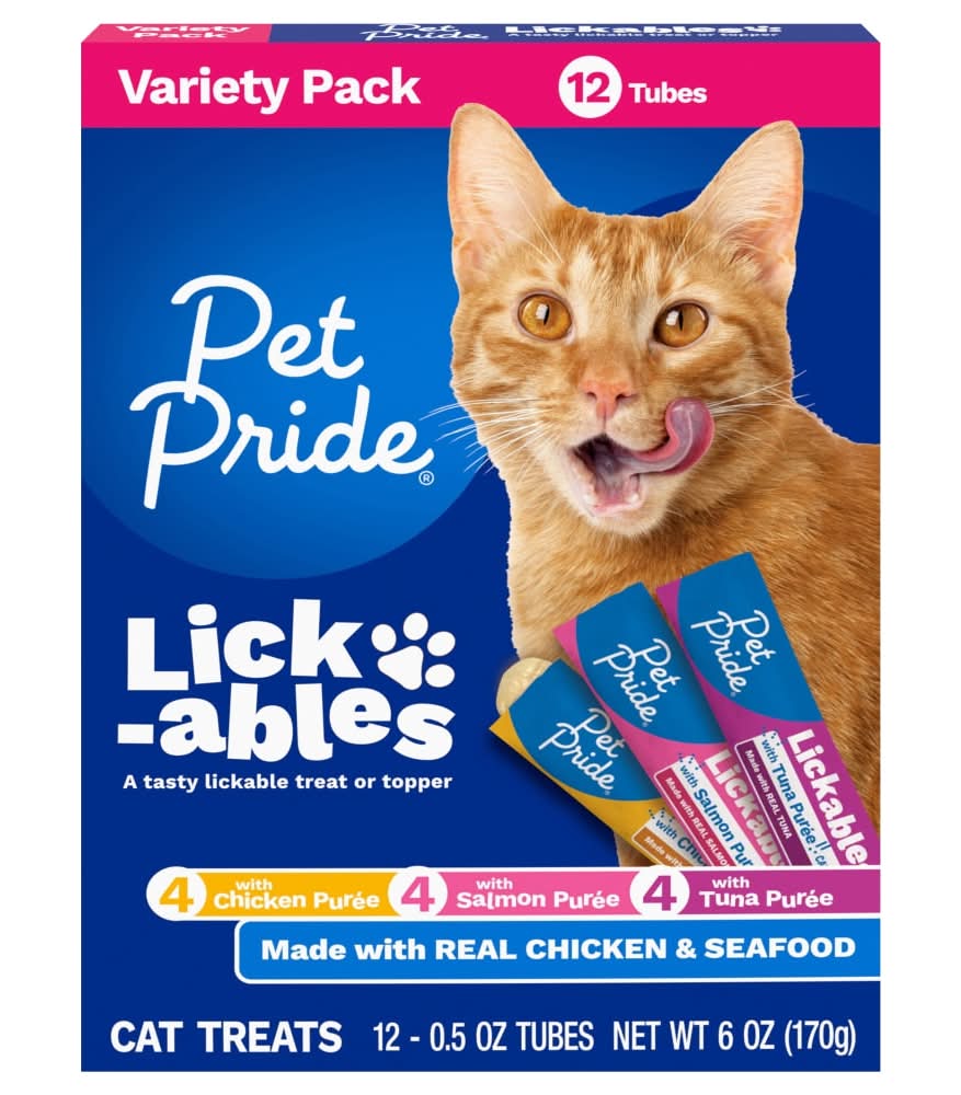 Pet Pride Lickables Cat Treats Variety pack, Chicken-Tuna-Salmon (12 x 0.5 oz)