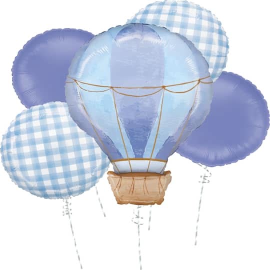 Anagram Hot Air Foil Balloon Bouquet, Blue (5 ct)