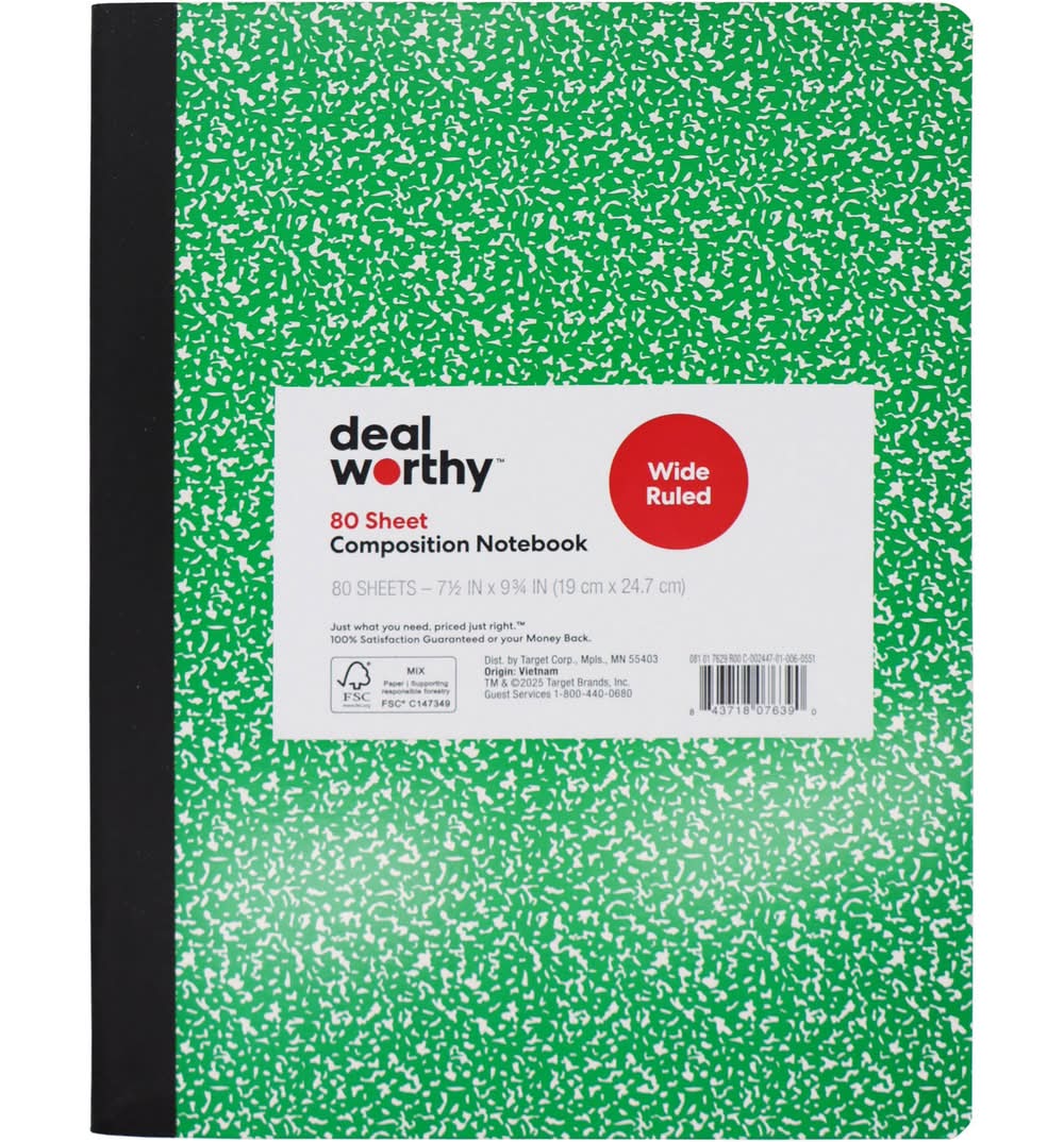 Dealworthy 80 Sheets Wideruled Composition Book, Green