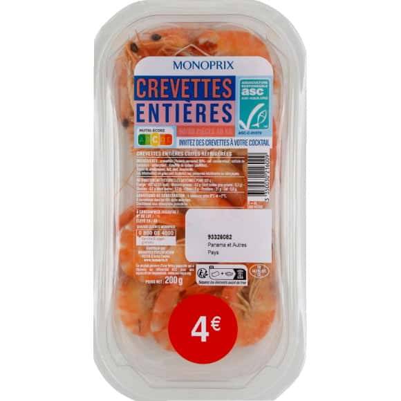 Monoprix Crevettes Cuites Entieres La Barquette De 200 G