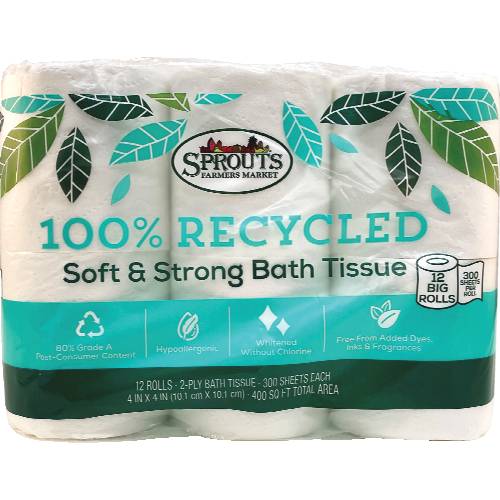 Sprouts 100% Recycled Soft & Strong Bath Tissue 12 Pack