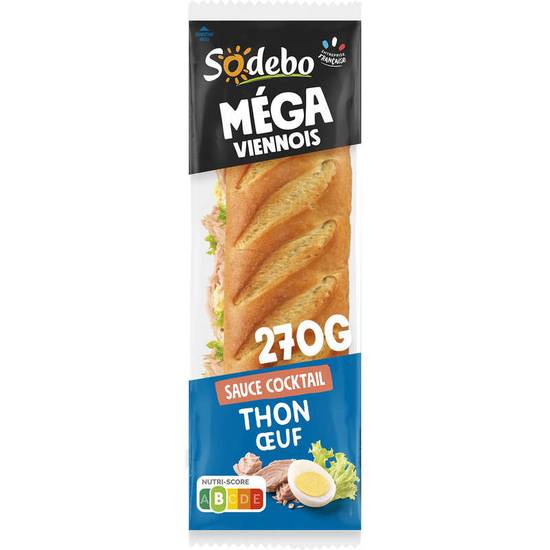 Sodebo Sandwich Méga baguette viennois thon œuf sauce cocktail 270g