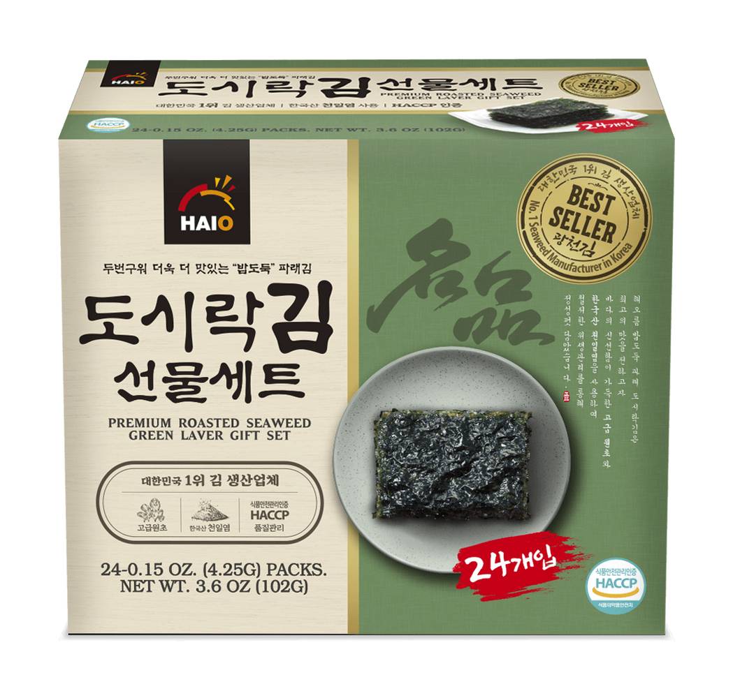 Haio Premium Roasted Seaweed Green Laver Gift Set (3.6 oz, 24 ct)