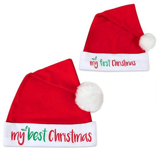 Baby Essentials® Size 3-9M 2-Pack Matching First and Best Christmas Hats Set in Red/White