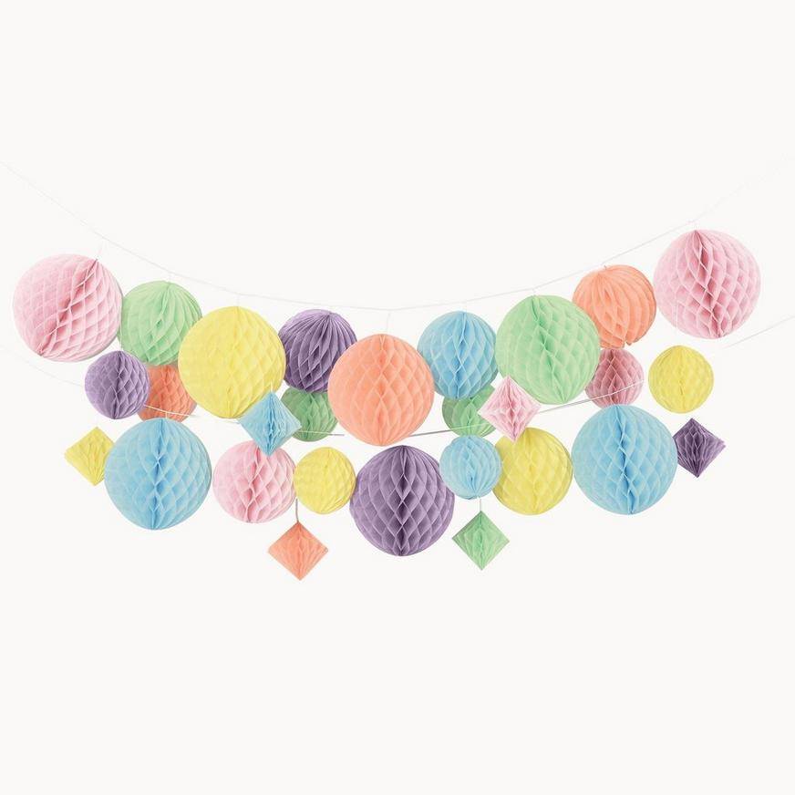 Multicolor Pastel Honeycomb Hanging Decorations, 12ft, 29pc