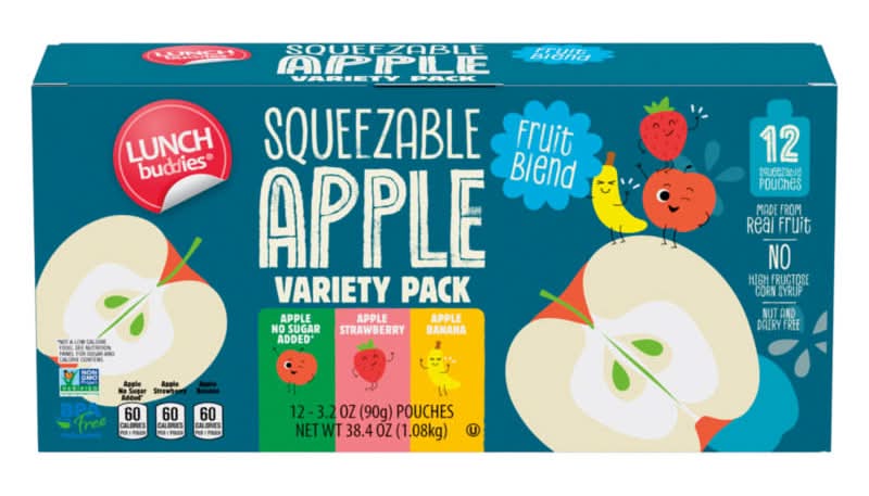 Lunch Buddies Squeezable Fruit Blend Variety pack, Apple-Apple Strawberry-Apple Banana (12 x 3.2 oz)