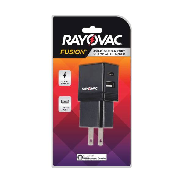 Rayovac USB-A And USB-C Wall Charger, Black, RV2409