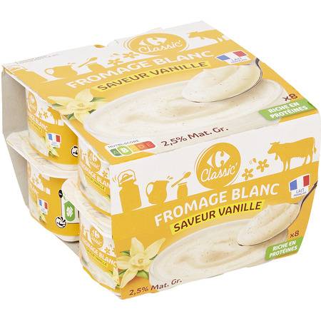 Fromage blanc vanille 2,5% MG CARREFOUR - les 8 pots de 100g