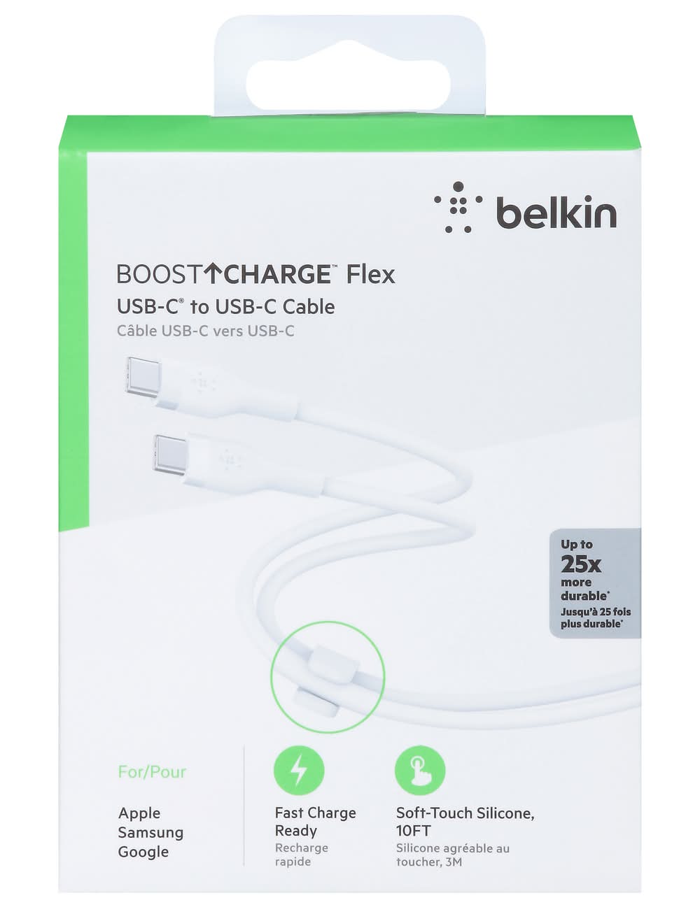Belkin Boost Charge Flex Usb Type-C Cable, 10 ft, White
