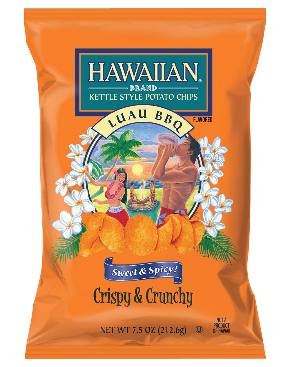 Hawaiian Crispy & Crunchy Kettle Style Potato Chips, Luau Bbq (7.5 oz)