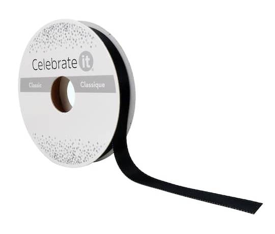 Celebrate It Satin Double Face Ribbon, 3/8 in X 15 Yd, Black