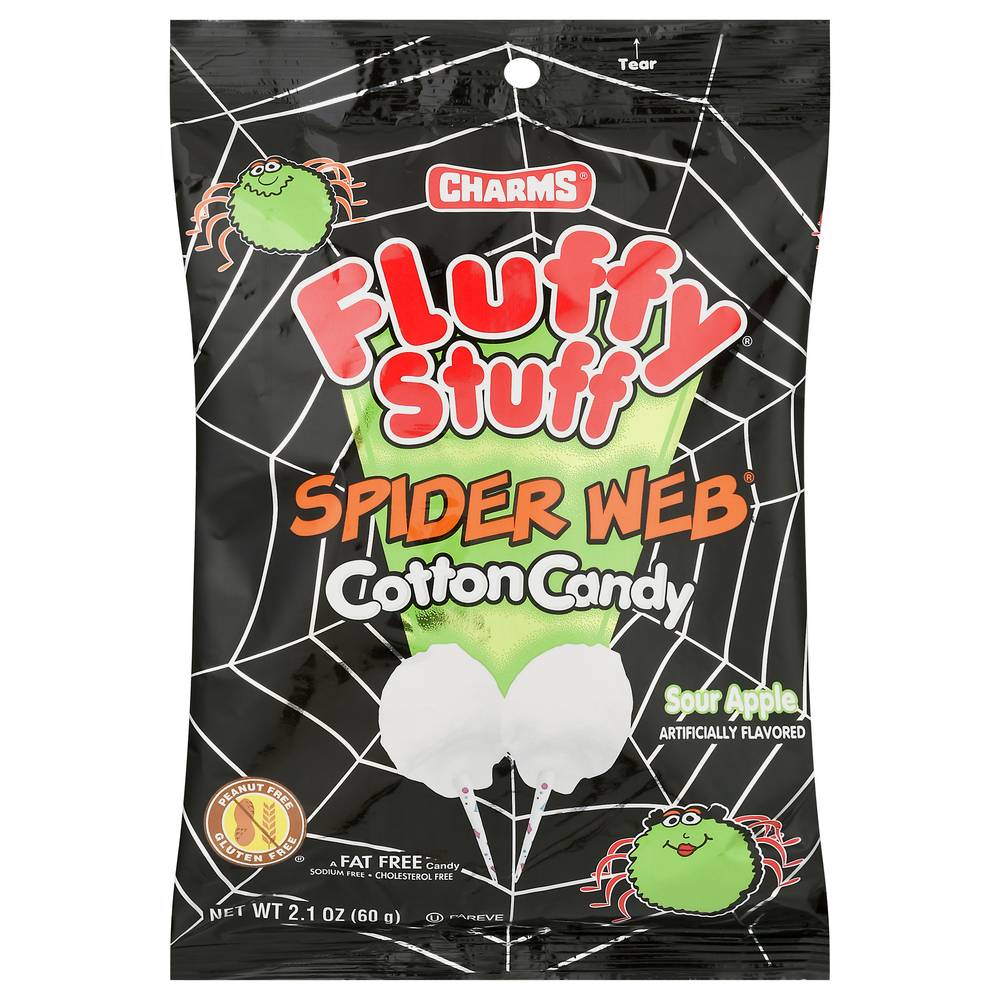 Charms Fluffy Stuff Spider Web Sour Apple Cotton Candy (2.1 oz)