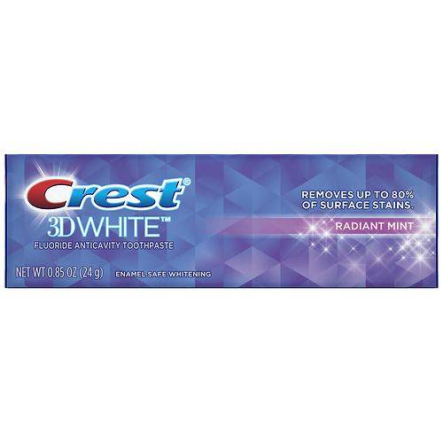 Crest 3D White Fluoride Anticavity Toothpaste Radiant Mint, Travel/Trial - 0.85 oz
