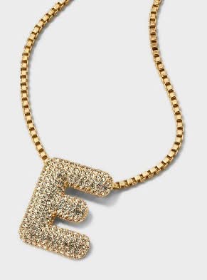 SUGARFIX by BaubleBar Crystal Chain Initial E Gold Necklace