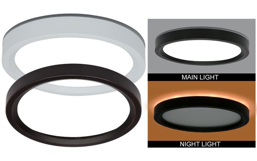Commercial Electric 7.5 In. Round White Oil Rubbed Bronze Trims Led Flush Mount Ceiling Light Adjustable 3000K 4000K 5000K With Night Light