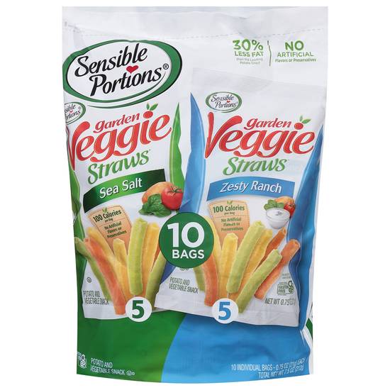 Sensible Portions Garden Veggie Straws Sea Salt/Zest Ranch Potato and Vegetable Snack Bags(10 Ct)