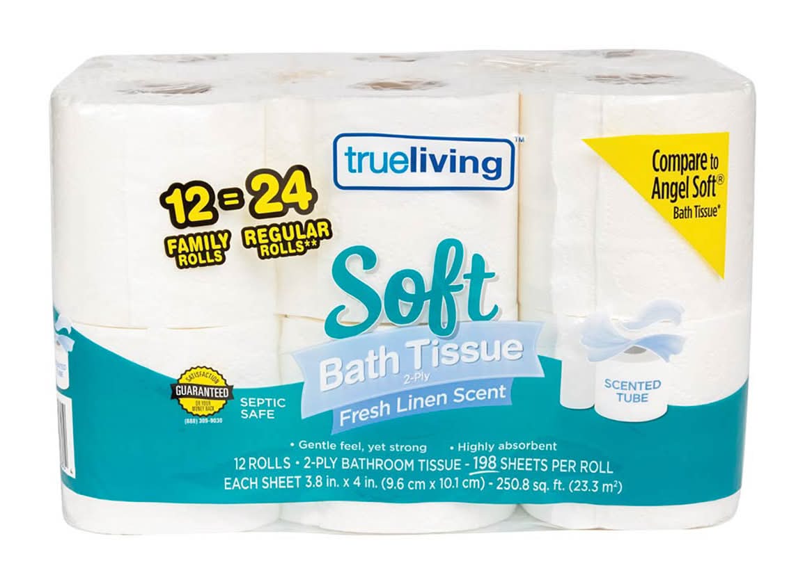 True Living Soft 2-Ply Bath Tissue Rolls Fresh Linen Scent 12 Ct