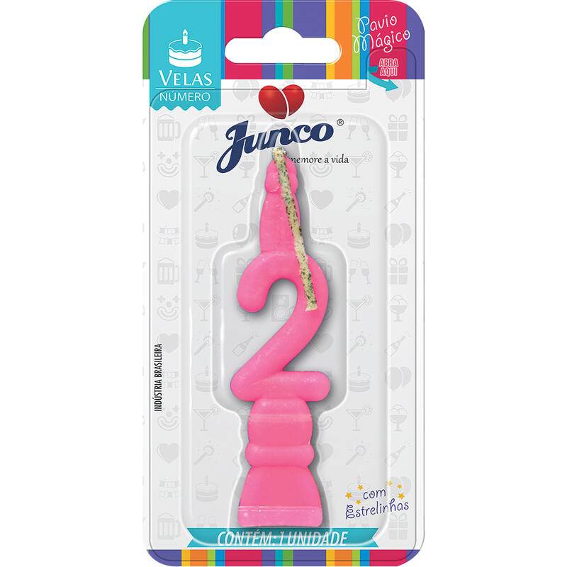 Junco vela aniversário numeral  n 2 rosa (1 unidade)