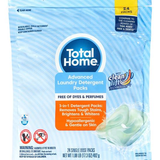 Total Home Advanced Laundry Detergent Packs Free of Dyes and Perfumes