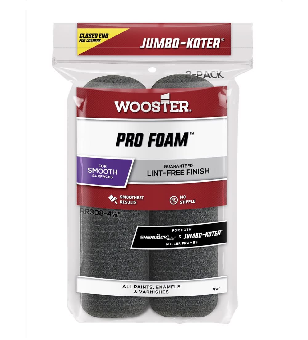 Wooster Jumbo Koter Pro Foam Foam 4.5 In. W Mini Paint Roller Cover 2 Pk