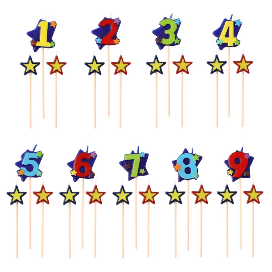 Number Birthday Candles on a Stick, 3-pc. 7.8x3.9 in.