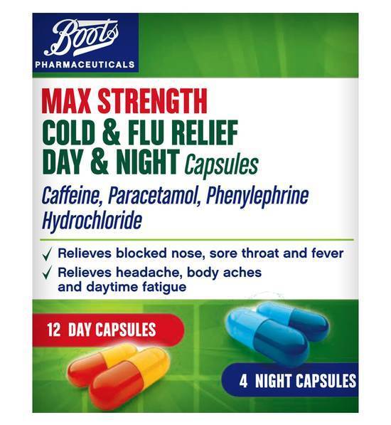 Boots Max Strength Cold and Flu Day and Night Capsules – 12 day and 4 night