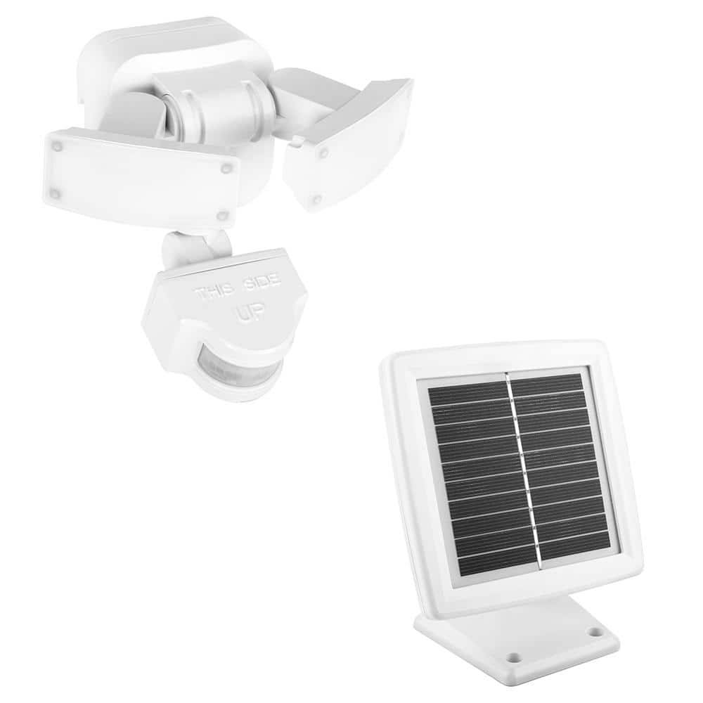 Defiant 180-Degree White Motion Activated Solar Powered Outdoor 2-Head Led Security Flood Light 500 Lumens