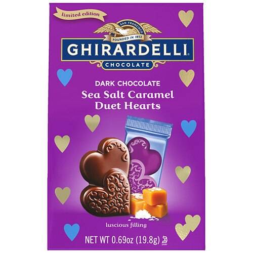 Order Ghirardelli Valentine's Dark Chocolate Duet Hearts Dark & Sea Salt Caramel - 0.69 oz food online from Walgreens store, Monroe on bringmethat.com