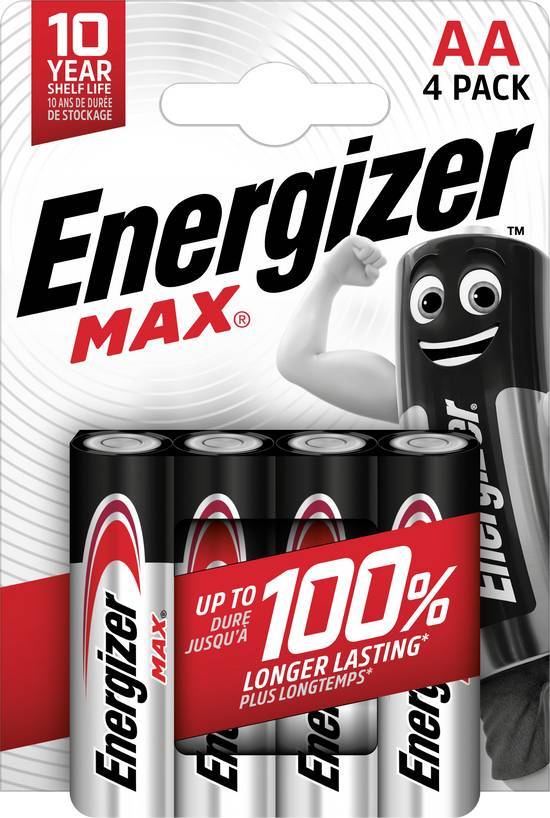 Pile alcalines energizer max aa/lr6, pack de 4