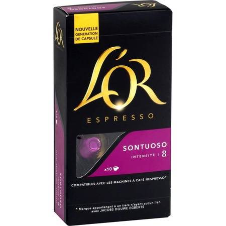 Café capsules Compatibles Nespresso sontuoso intensité 6 L'OR ESPRESSO - la boite de 10 capsules