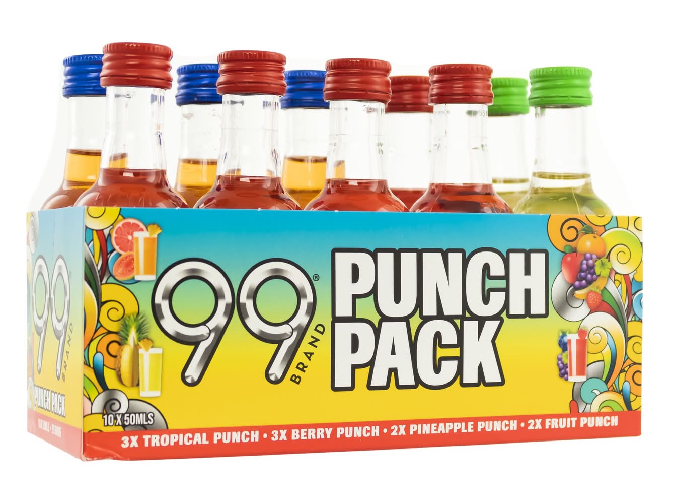 99 Brand Punch Variety pack Liqueur, Tropical-Berry-Pineapple-Fruit (10 x 50 ml)