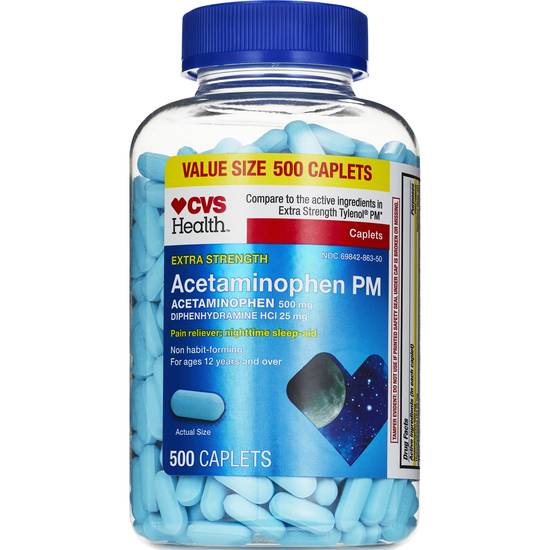 CVS Health Extra Stength Acetaminophen PM Pain Reliever & Nighttime Sleep-Aid Caplets, 500 CT