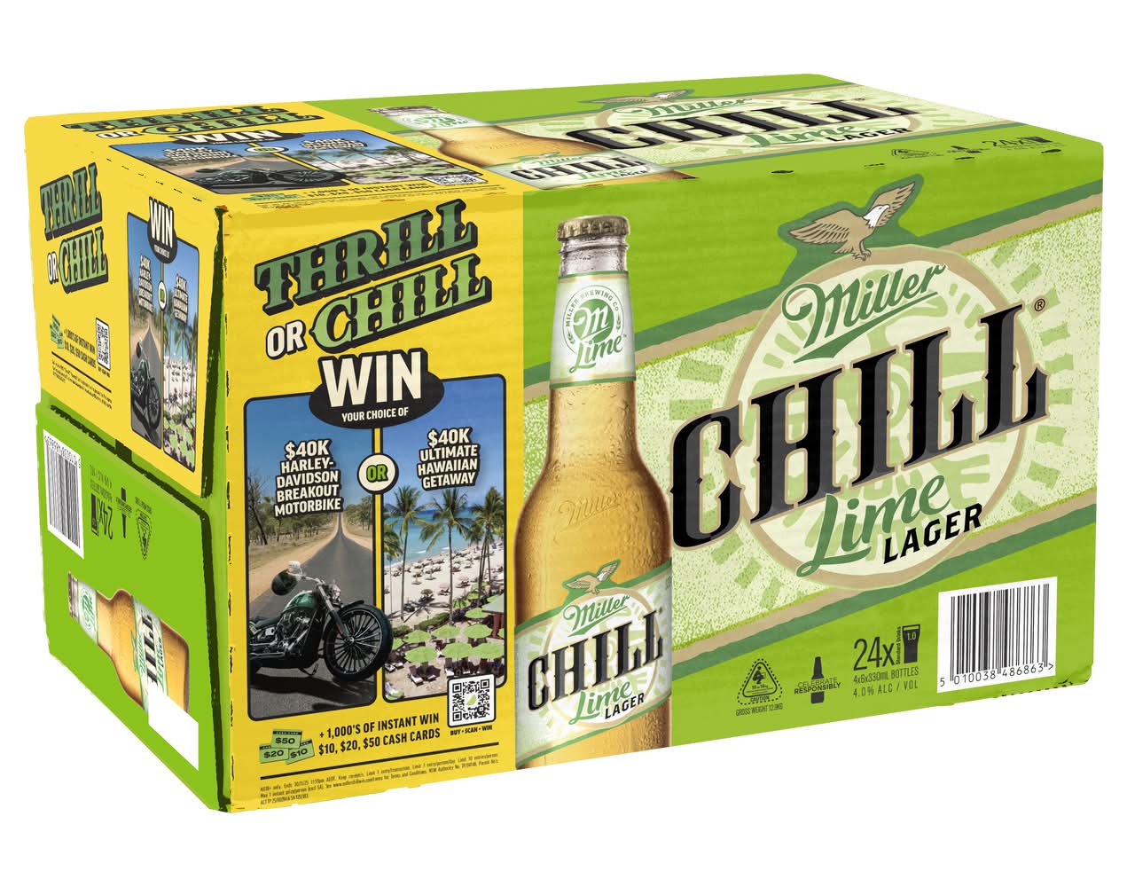 Miller Chill Lager Beer, Lime (24 x 330mL)